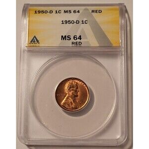 1950 D Lincoln Wheat Cent MS64 RED ANACS